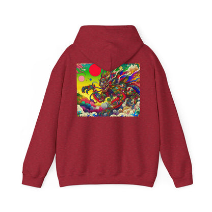 Vibrant Dragon Art "Monster" Unisex Hoodie, Cozy Sweatshirt, Graphic Hooded Sweatshirt, Streetwear Fashion, Festival Outfit