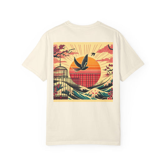 "Freedom" Unisex T-shirt with Bird Design, Perfect for Casual Wear, Summer Festivals, Beach Trips